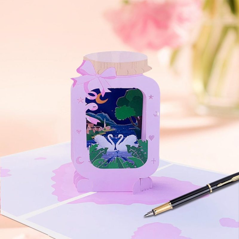 Anime Valentines Cards 3D Pop Up Greeting Card Gifts Swan