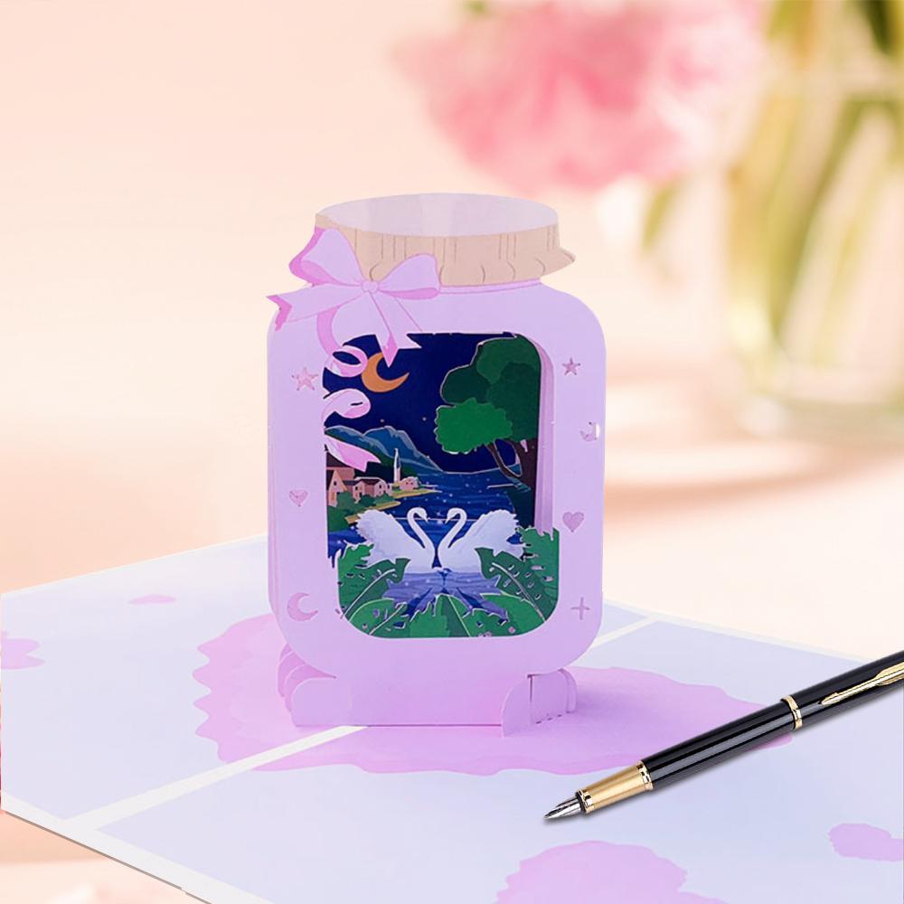 Anime Valentines Cards 3D Pop Up Greeting Card Gifts Swan
