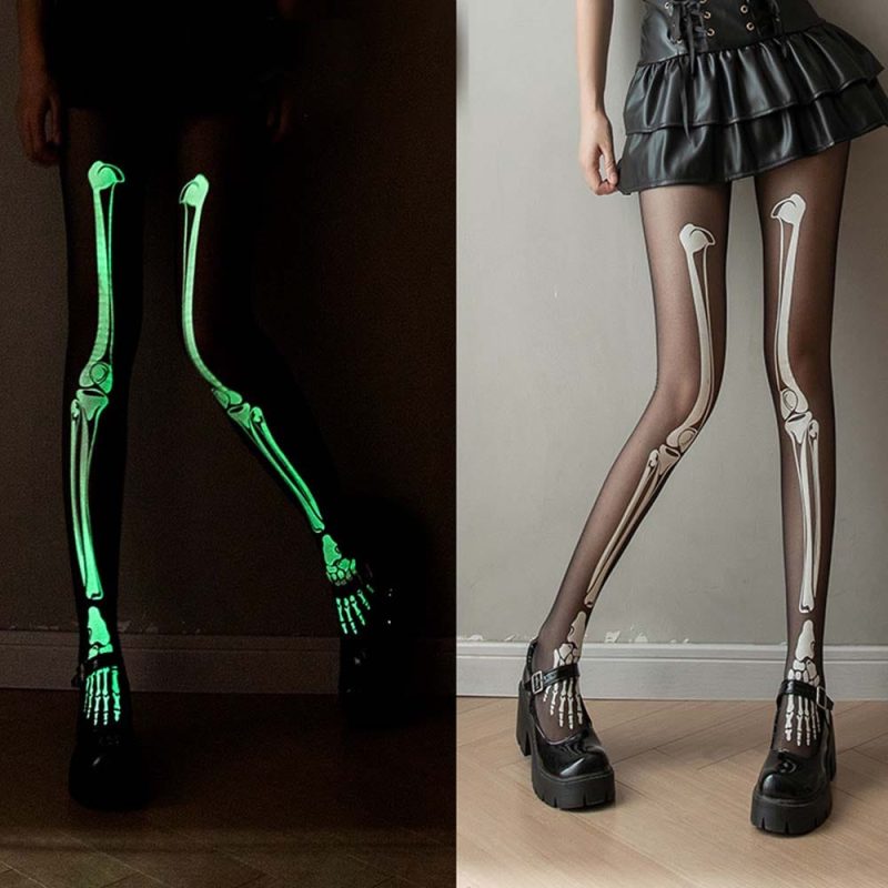 Black Glow-in-the-Dark Stockings Pantyhose Halloween Dress Up