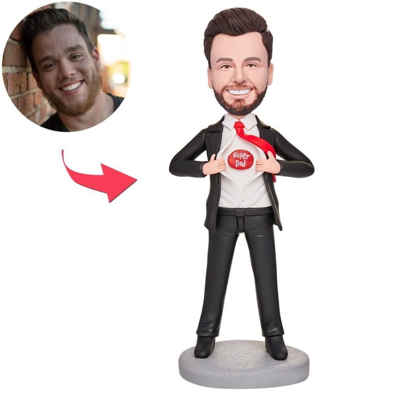 Father’s Day Bobblehead Custom Bobblehead with Engraved Text Father’s Day Gifts – Super Dad with Tie