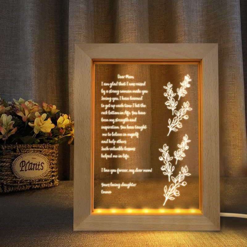 Mother’s Day Gift Custom Night Light Personalized Hand-Written Letter Wooden Frame Lamp