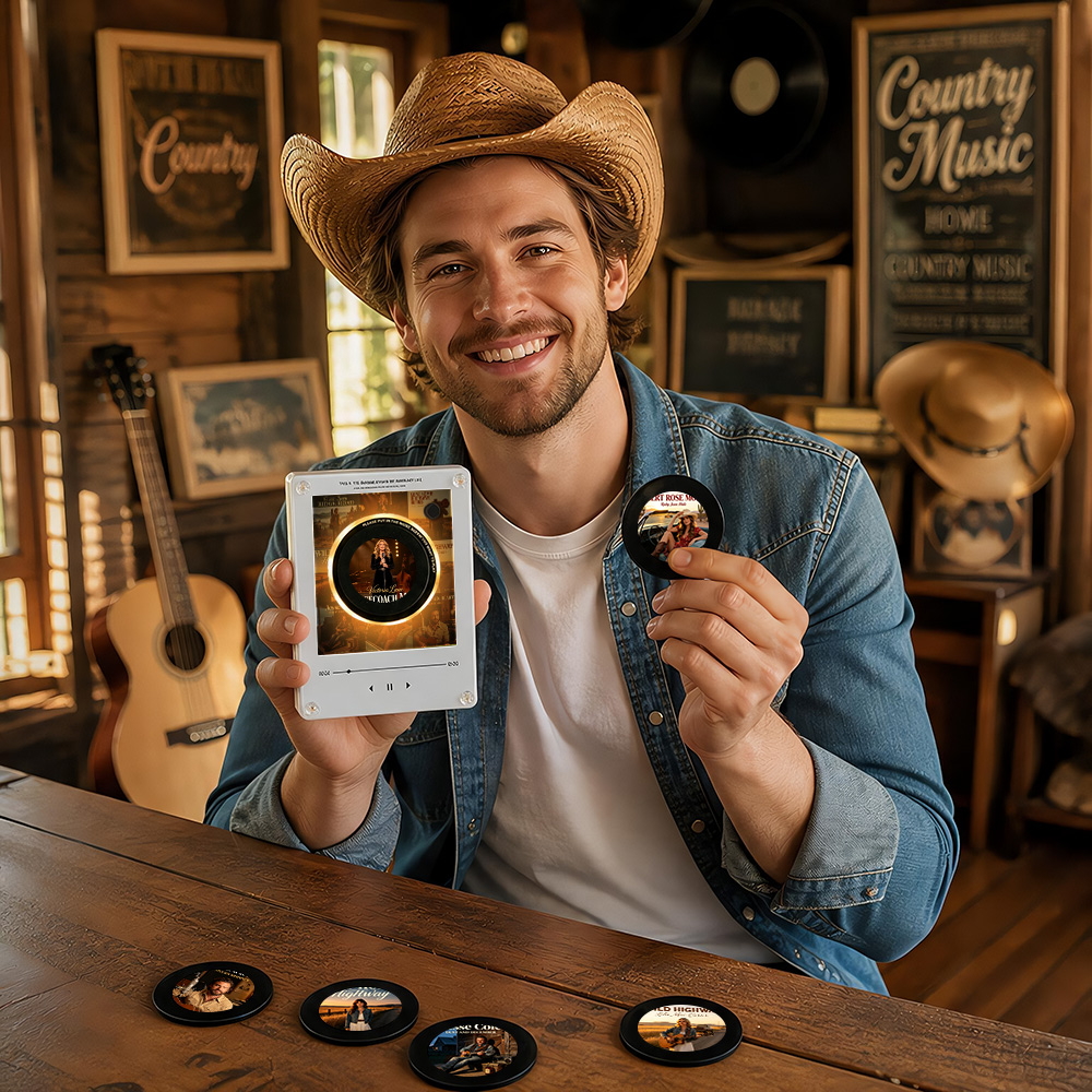 Custom Mini Vinyl Record Country Music Player With 9 Discs Magnetic Disc Music Player with Rechargeable Battery - Image 2