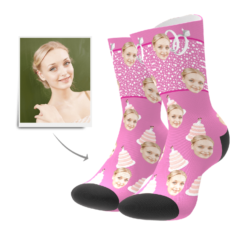 Girlfriend Birthday Day Gift Custom Socks with Birthday Cake
