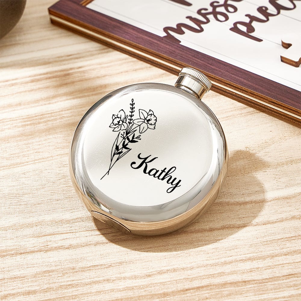 Personalized Name Flask with Birth Flower Custom Flask Gift for Bridesmaid Bachelorette Friends - Image 5
