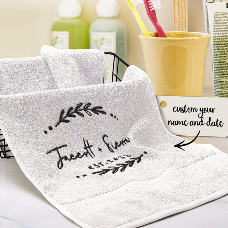 Custom Embroidered Towel Personalized Name and Date Towel Gift for Lover