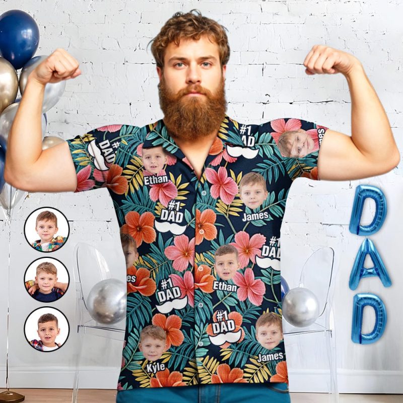 Custom Hawaiian Shirts Father’s Day Button-Up Shirts with 1-3 Photos