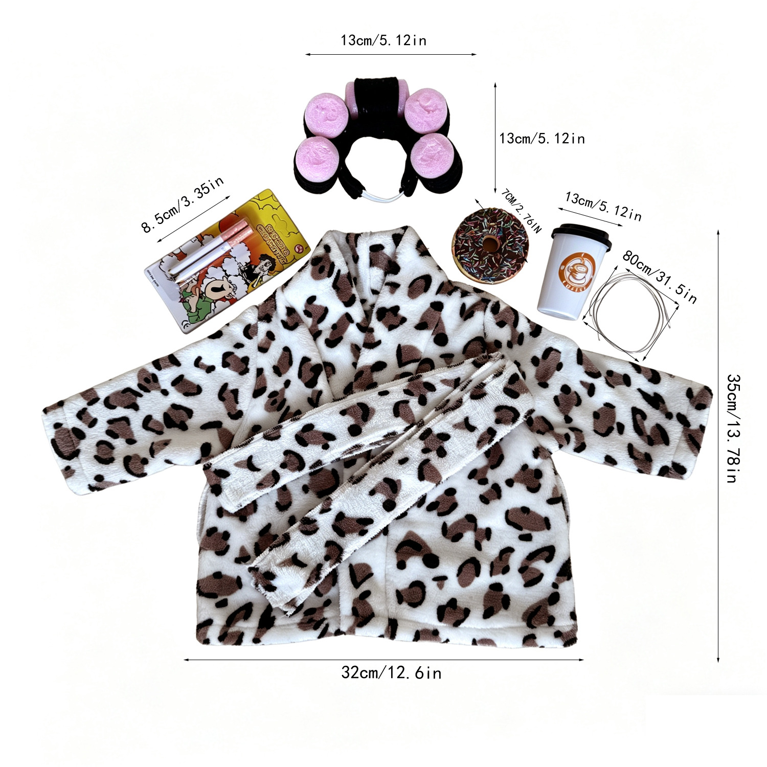 Leopard Print Bathrobe Outfit for Porch Goose Statue Funny Morning Routine Duck Costume with Hair Curlers Seasonal Porch Goose Clothes - Image 2