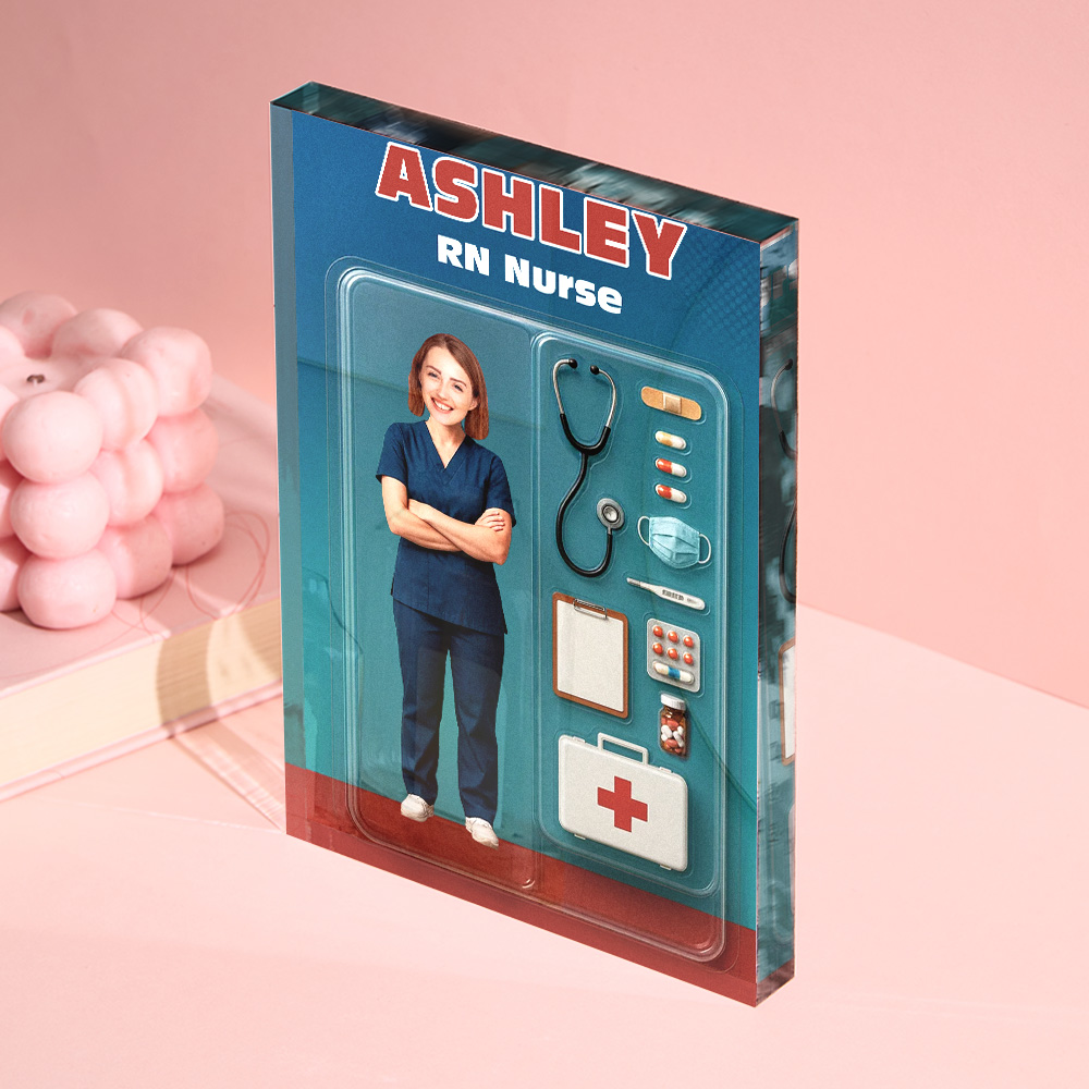 Personalized 3D Effect Nurse Action Figure Customizable Head Packaging Custom Acrylic Block Plaque Gift For Nurse - Image 2