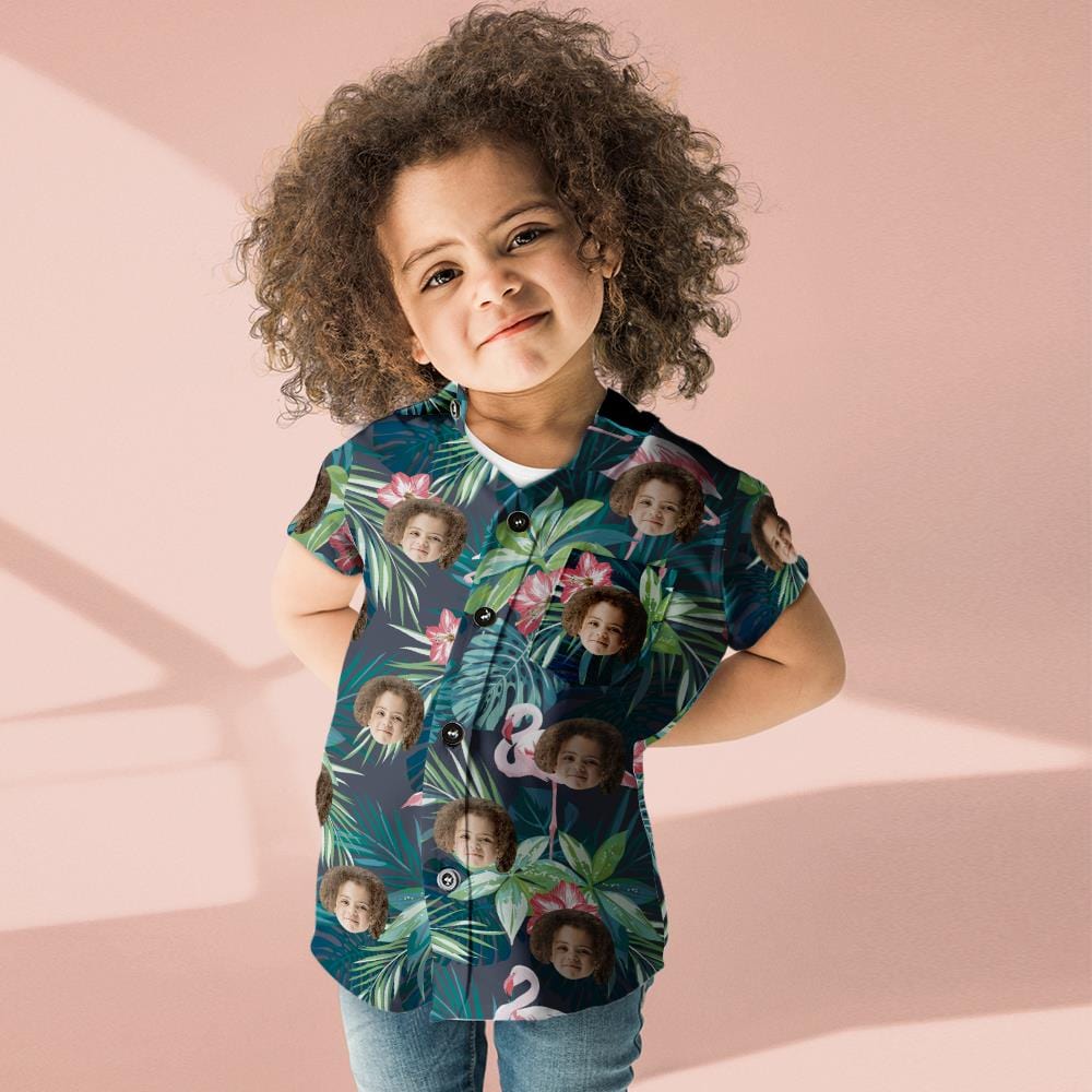 Custom Face Shirt Kid's Hawaiian Shirt Flamingo Flower