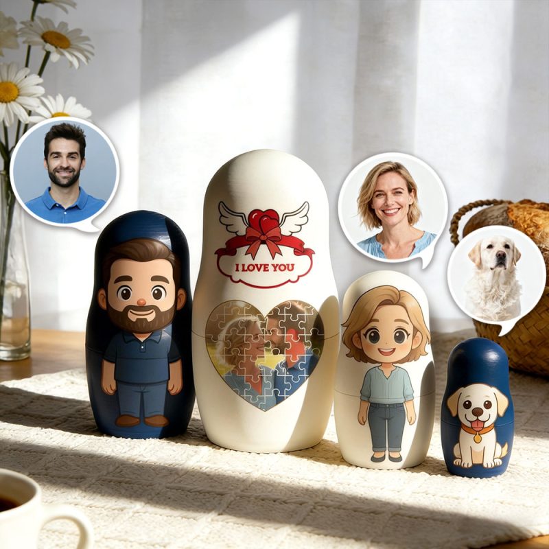 Custom Cartoon Photo Nesting Dolls Personalized Nesting Dolls with Custom Text Heart-Shaped Jigsaw Puzzle Photo Perfect Gifts for Couples – soufeeluk