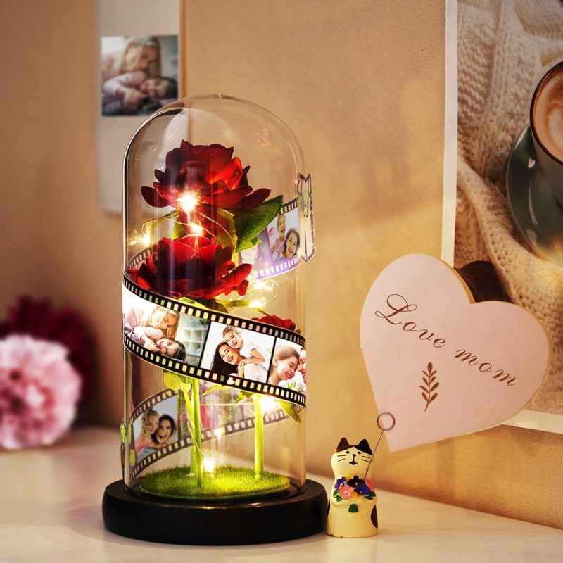 Mother’s Day Film Rose Led Lamp Rose Flower in Glass Led Lamp Photo Album with Film Mother’s Day Gifts