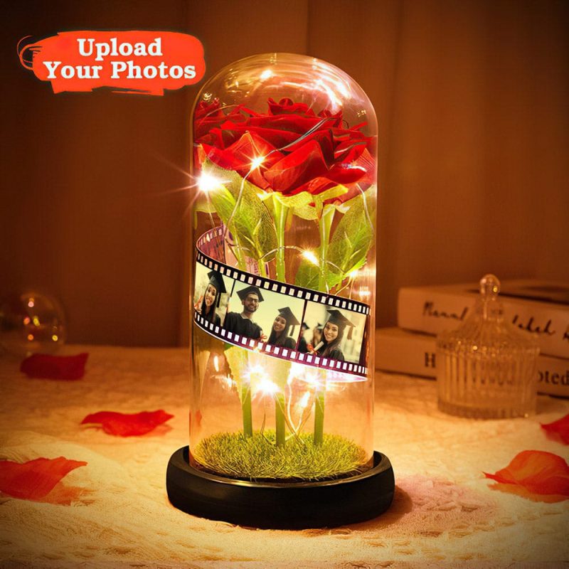 Custom Rose Flower in Glass Led Lamp Photo Album with Film Graduation Gifts for Her
