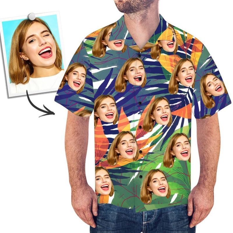 Custom Face Shirts with Face Men’s All Over Print Hawaiian Shirt for Him