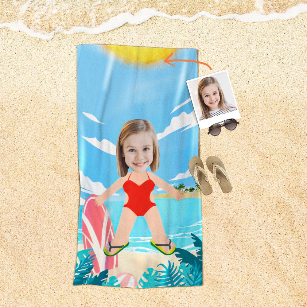 Custom Face Beach Towel Personalized Red Swimsuit Girl Style Beach Towel Funny Gift for Summer - Image 2