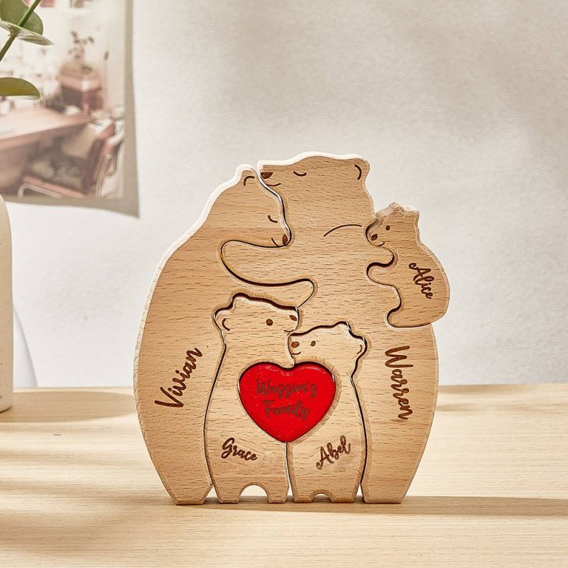 Custom Family Member Names Puzzle Personalized Wooden Hug Bears Puzzle Home Decor Gifts