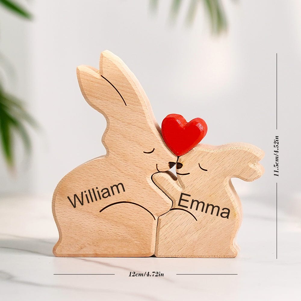 Wooden Rabbit Family Puzzle Custom Names House Warming Gifts Home Decor - Image 2