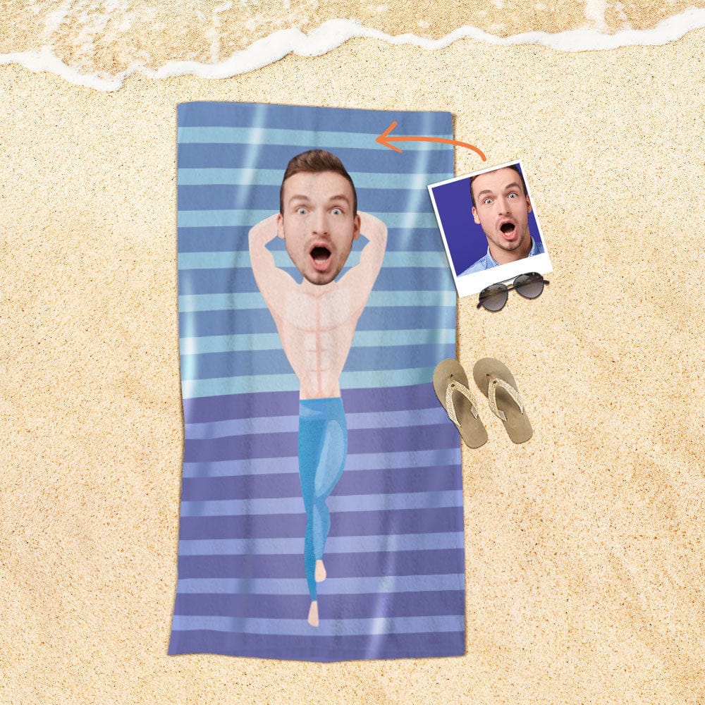 Custom Face Beach Towel Personalized Fitness Man Beach Towel Funny Gift for Summer - Image 2