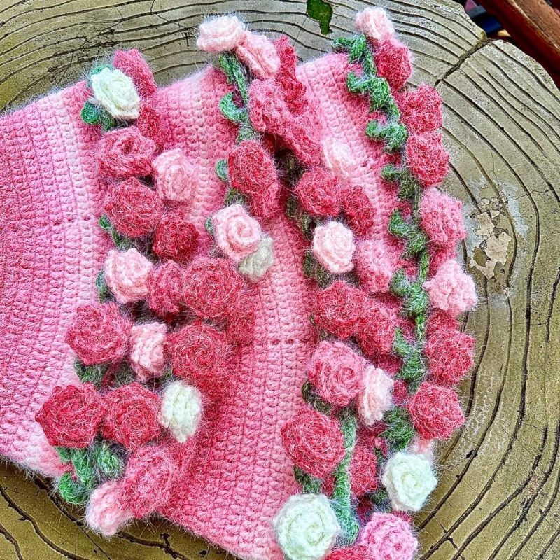 Knitted Gradient Bouquet Blanket DIY Material Kit Rose Bouquet Blanket With Yarn and Knitting Tools