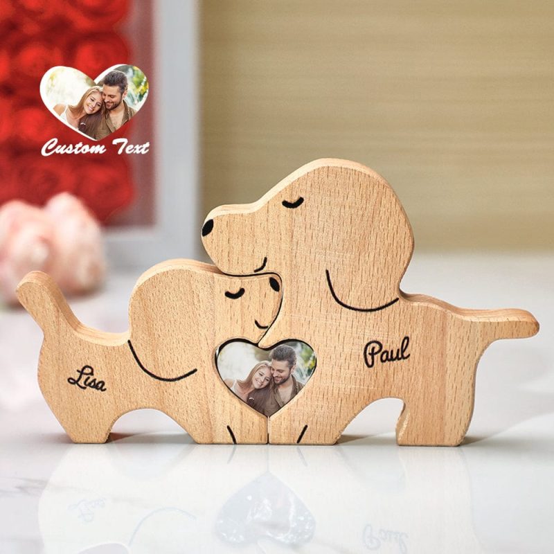 Personalized Wooden Dog Couple Love Heart Puzzle Custom Valentine’s Day Gifts