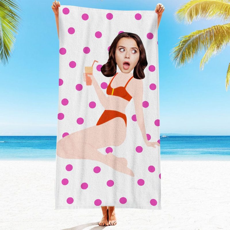 Custom Face Beach Towel Personalized Bikini Beauty Style Beach Towel Funny Gift for Summer