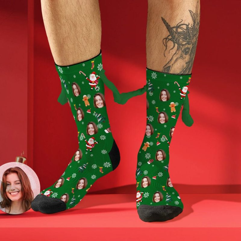 Custom Face Socks Funny Doll Mid Tube Socks Magnetic Holding Hands Socks Christmas Gifts