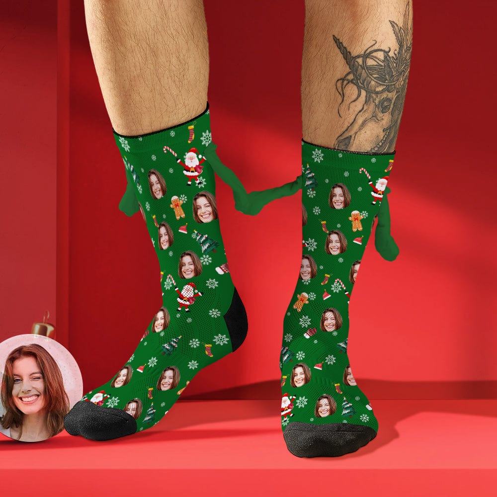 Custom Face Socks Funny Doll Mid Tube Socks Magnetic Holding Hands Socks Christmas Gifts