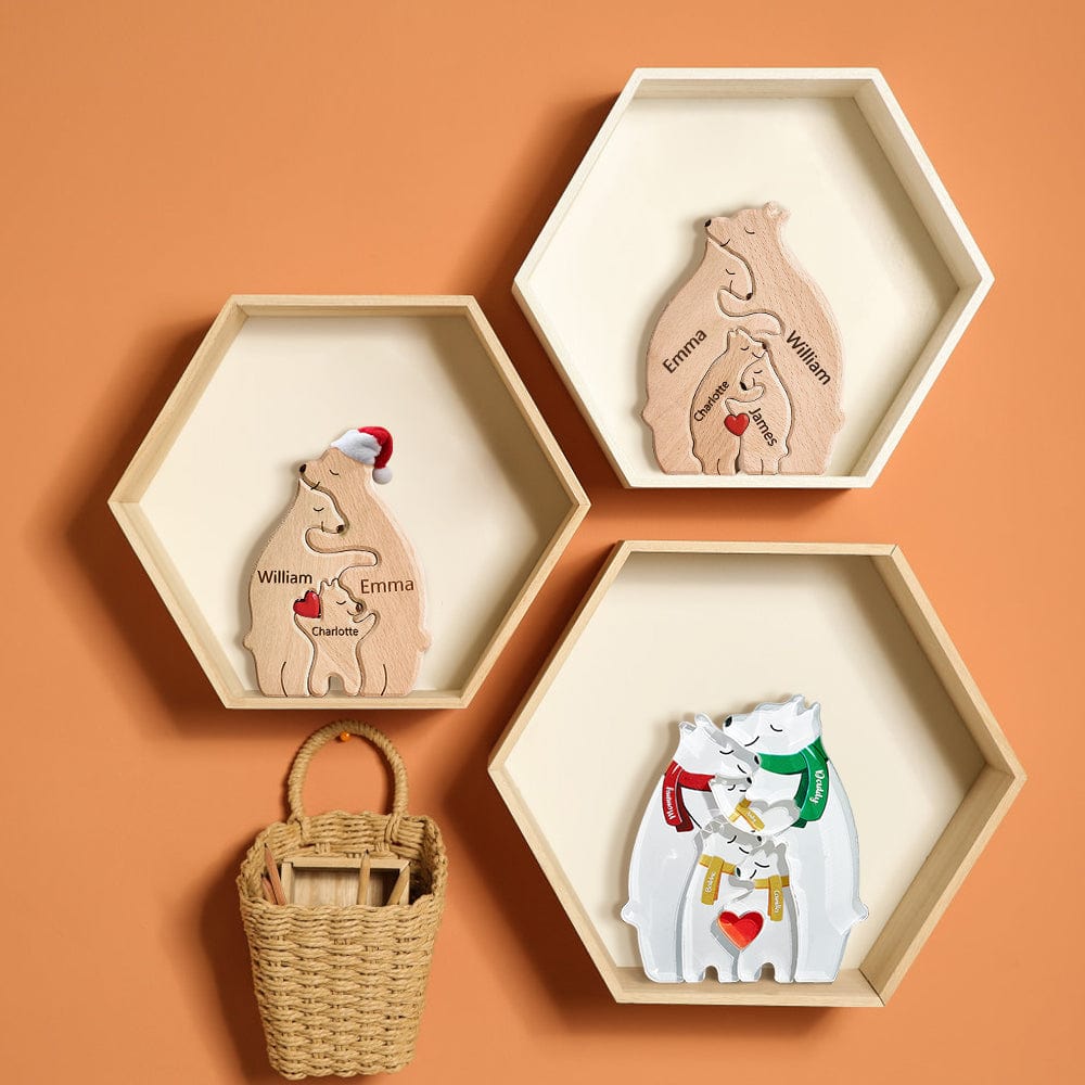 Wooden Bears Family Customized Names Puzzle Home Decor Gifts Christmas Gifts - Image 2