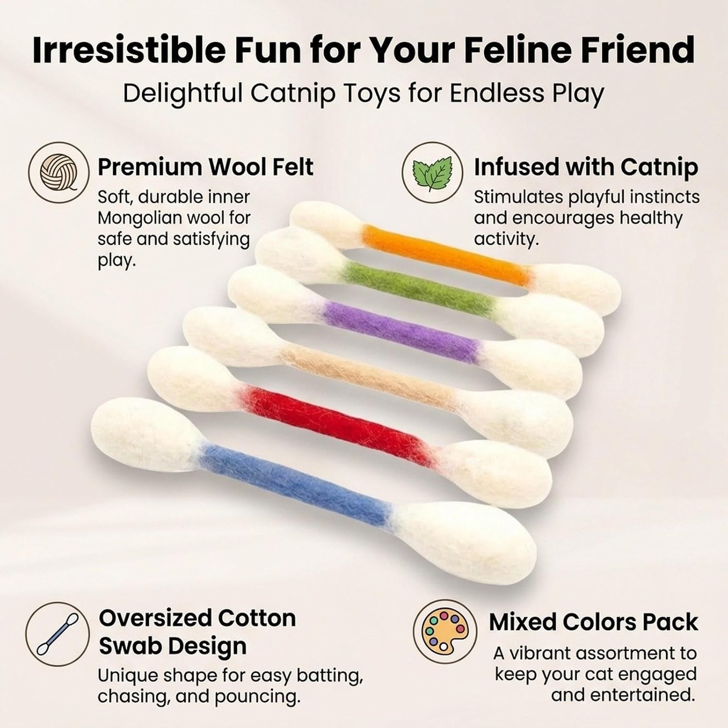 Catnip Cat Toys, Wool Felt Oversized Cotton Swab Shape Kitten Interactive Toy - Image 2