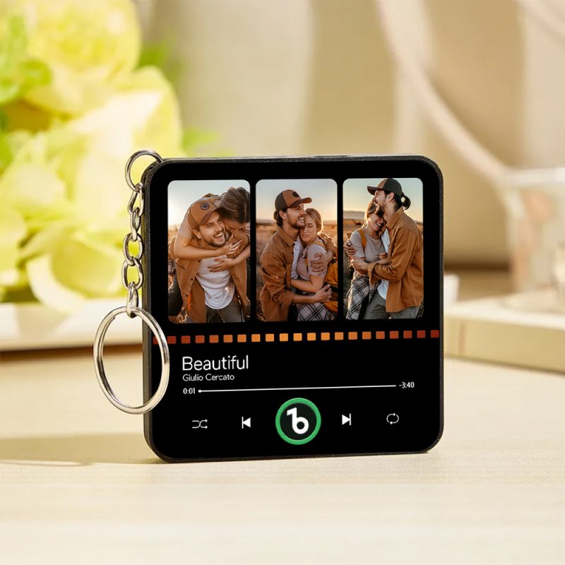 Custom Music Mini Fridge Magnet Keychain with Photo Personalized Mini Music Refrigerator Magnet Keychain Song Album Cover for Her Anniversary Gifts