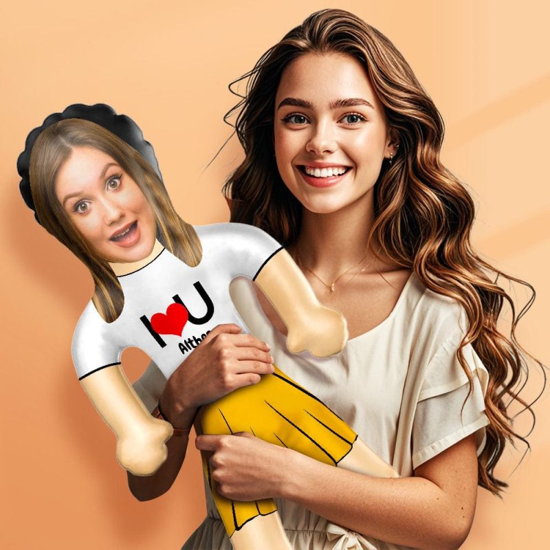 “I lOVE U” Custom Face & Text Air Minime Doll Personalized Blow Up Doll Inflatable Minime Balloon for Couple