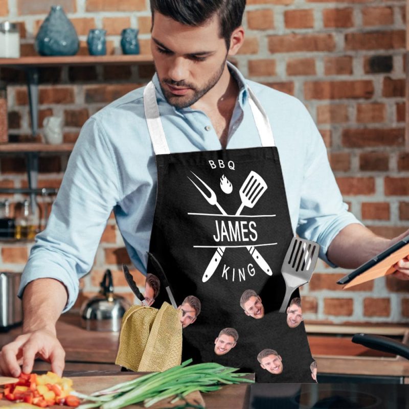 Custom Face and Name Adjustable Apron with Pockets Unique Gifts for Him