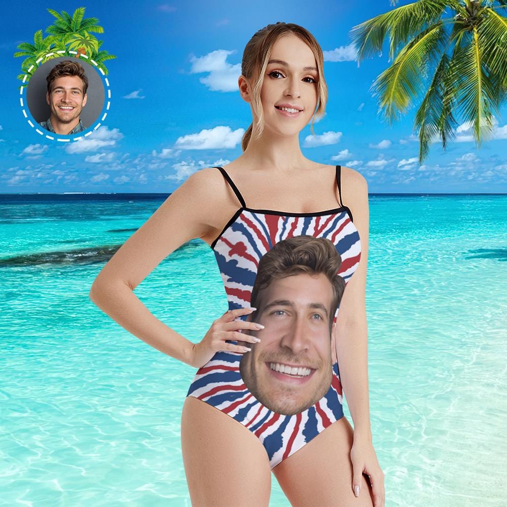 Custom Face Swimwear Women's Photo Slip One Piece Swimsuit- Tie Dye USA Flag