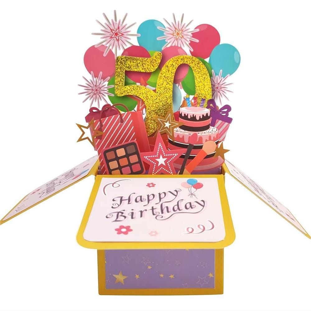 Birthday Pop Up Box Card 50th Birthday 3D Pop Up Greeting Card - Image 2