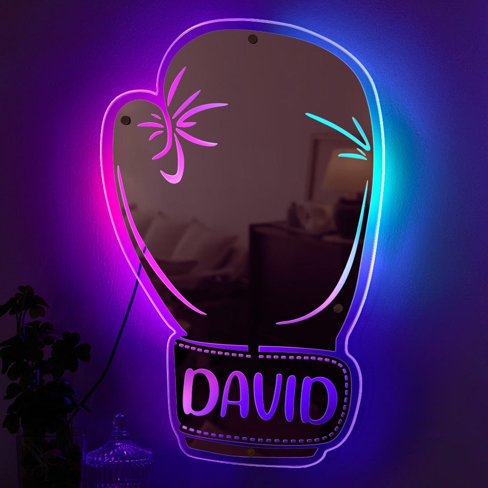 Custom Name Mirror Light Boxing Gloves Gift for Boyfriend