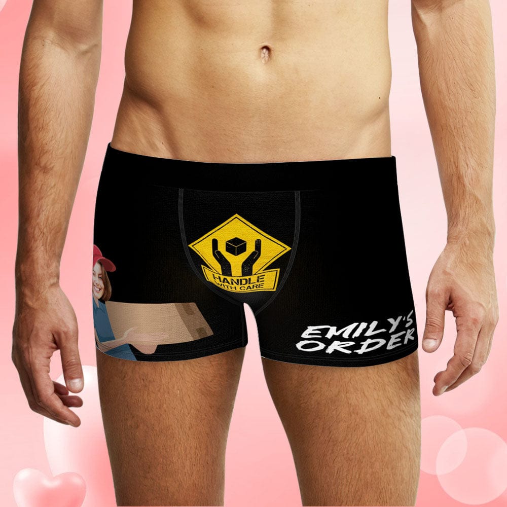 Custom Face Boxer Briefs Personalized Underwear HANDLE WITH CARE Valentine's Day Gifts for Him - Image 2