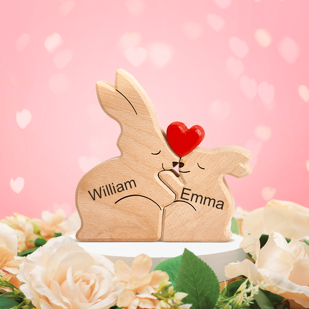 Valentine's Day Gifts Wooden Rabbit Family Puzzle Custom Names House Warming Gifts Home Decor