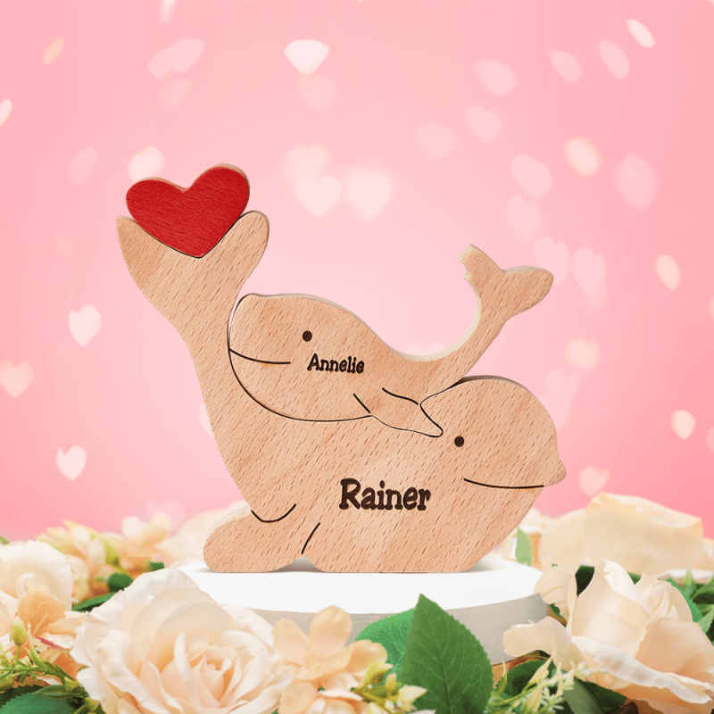 Valentine’s Day Gifts Custom Names Wooden Dolphins Family Puzzle Home Decor
