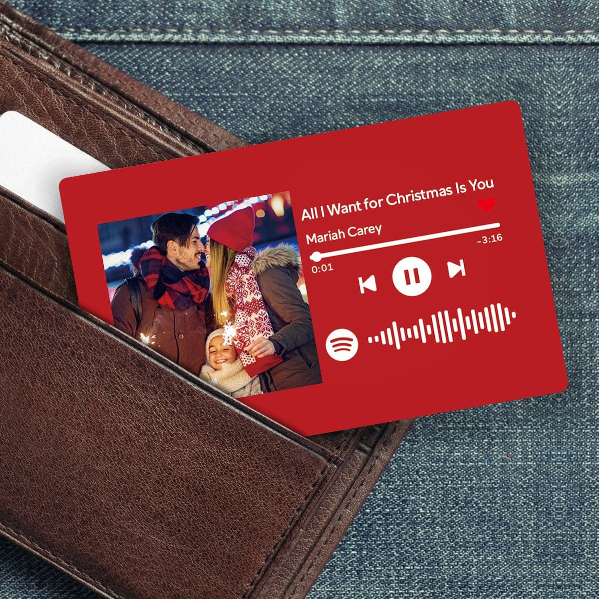 Custom Spotify Music Code Wallet Card Personalized Message Card Red - Image 2