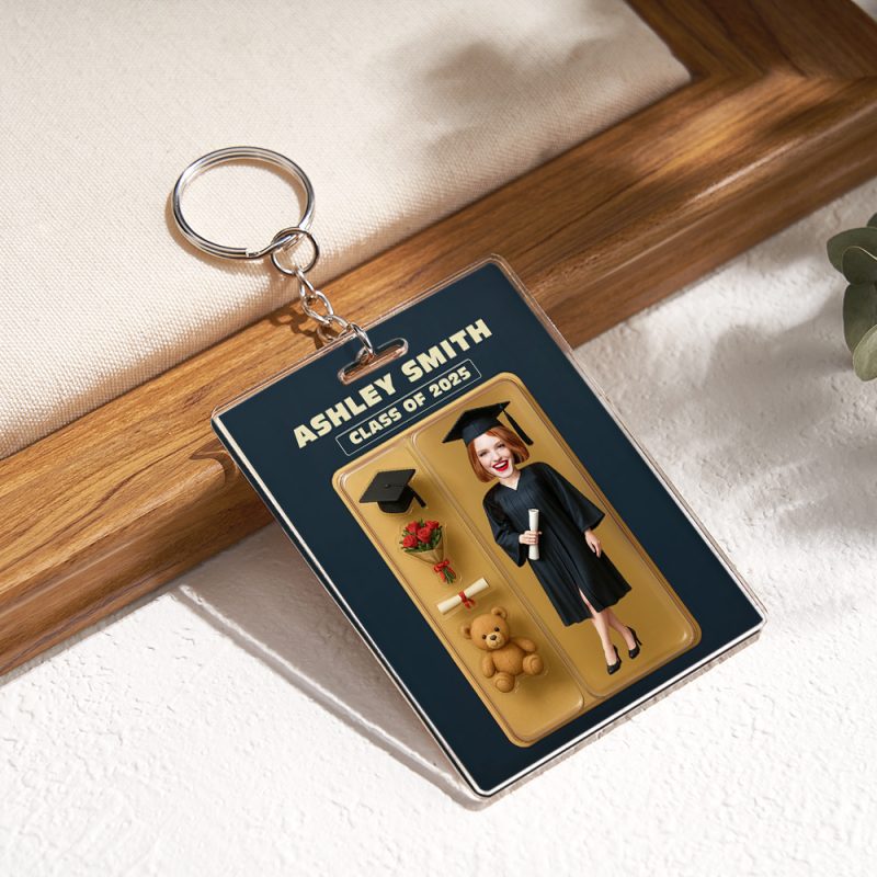 Custom 3D Effect Action Figure Customizable Head Packaging Toy Box Style Art Gift Personalized 2D Printing Acrylic Keychain Graduation Gift for Friend