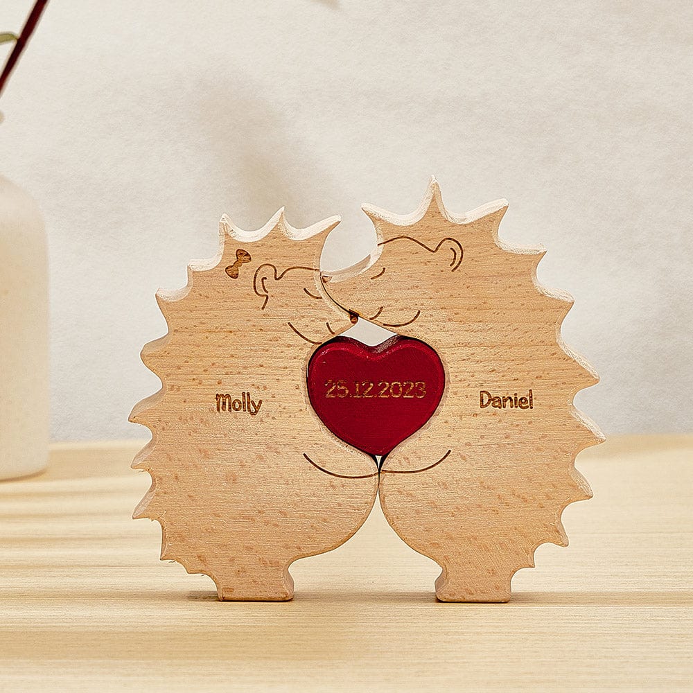 Custom Wooden Hedgehog Puzzle Personalized Hedgehog Family Names Puzzle Home Decor Gifts - Image 2
