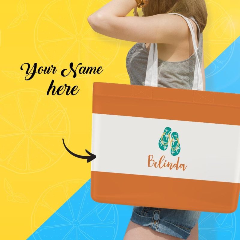 Custom Text Handbag For Summer For Orange Shopping Bag