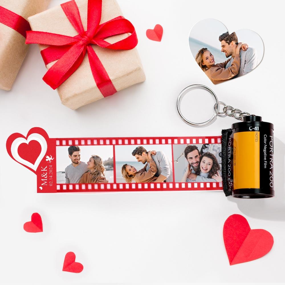 Red Love Heart Photo Film Roll Keychain Personalized Pullable Camera Keychain Valentine's Day Gifts For Couples - Image 2