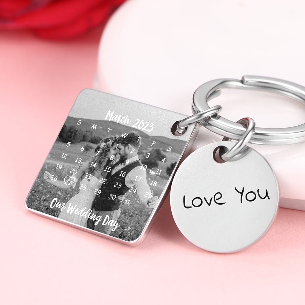 Custom Photo Engraved Calendar Silver Key Chain Best Anniversary Gift - Image 2