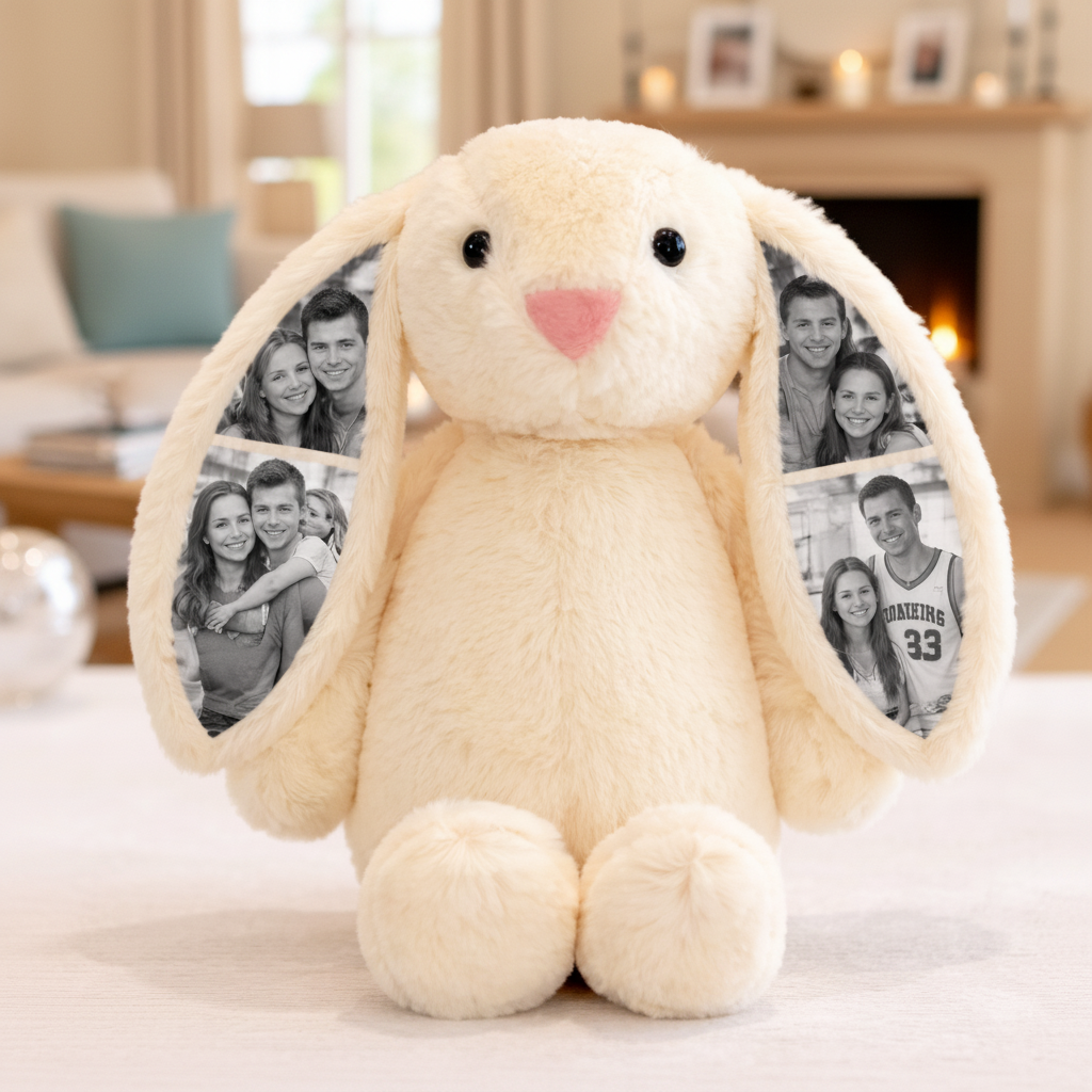 Custom Photo Bunny Plush – Personalized Hidden Ear Picture Bunny Gift for Couples Anniversary Mother's Day GiftsUS - Image 2