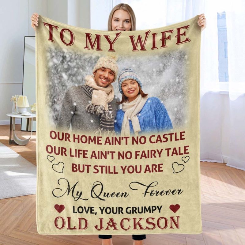 Custom Photo and Name To My Wife You Are My Queen Forever Blanket Valentine’s Day Gift