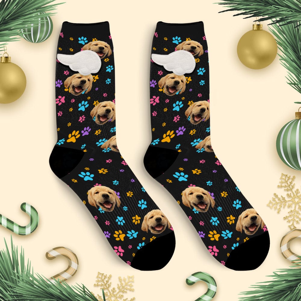 Custom Dog Face Socks Colorful Dog Paw Prints 3D Magnetic Wing Socks for Pet Lover - Image 2