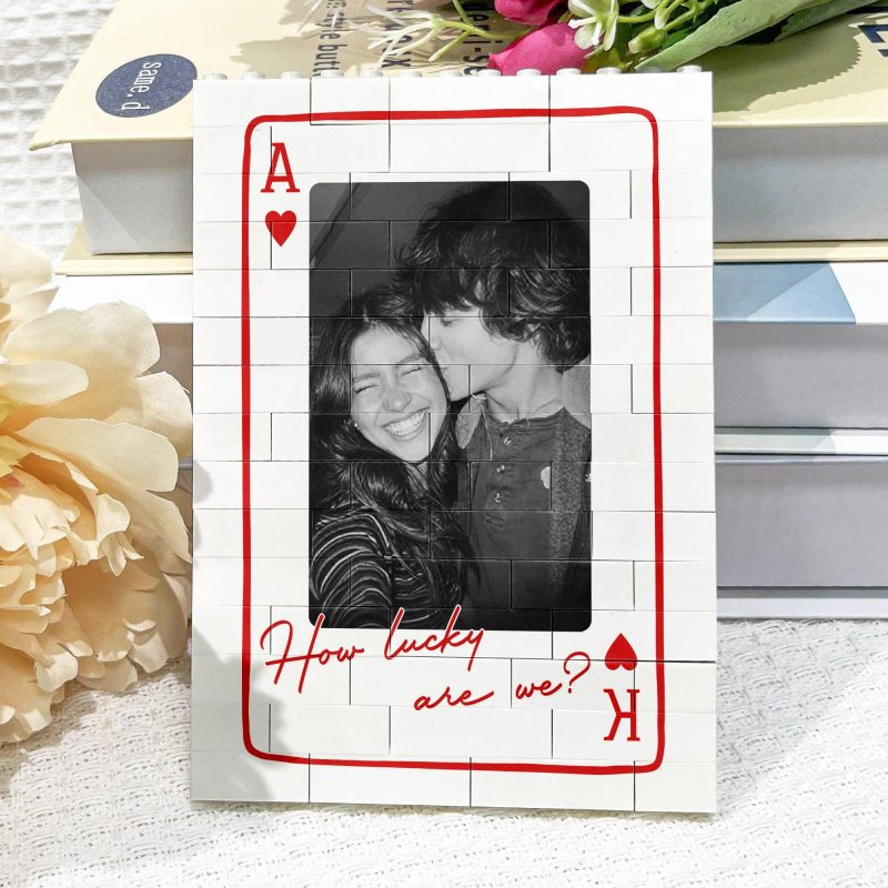 Custom Photo Brick Puzzle Frame Build Gentle Love A Meaningful Gift For King And Queen Custom Couples Photo How Luck We Are 3