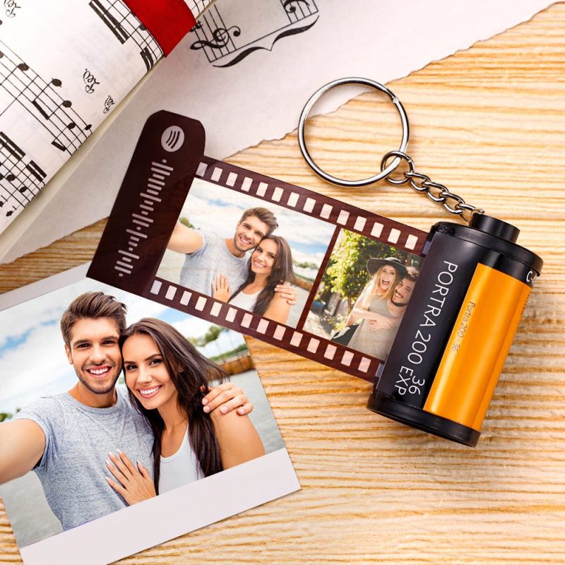 Personalized Photo Film Roll Keychain with Spotify Code Gift for Him