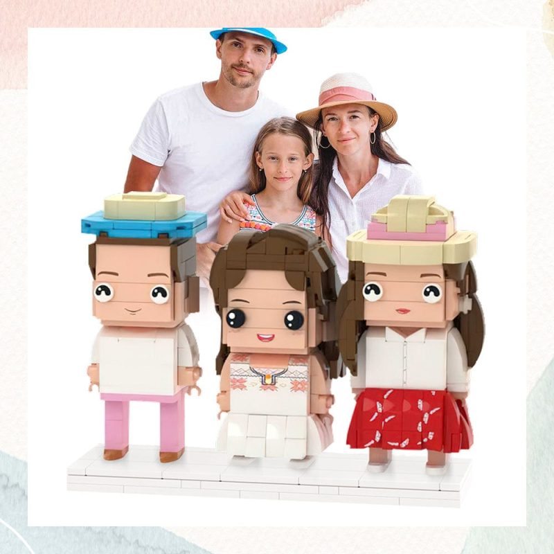 2024 Mother’s Day Gifts for Family Full Body Customizable 3 People Custom Brick Figures Small Particle Block