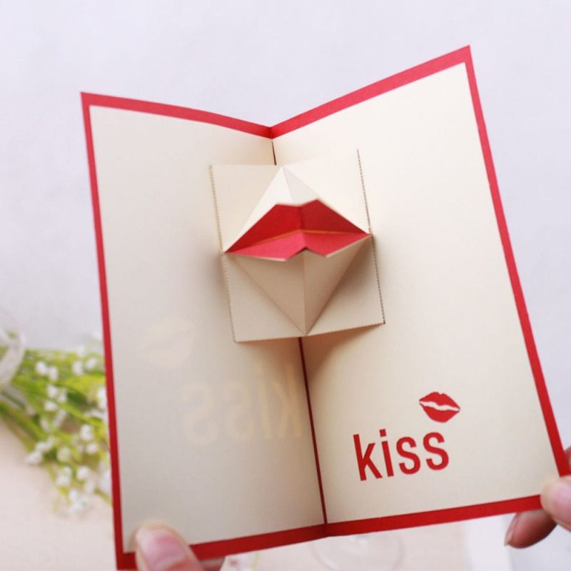 3D Creative Valentine’s Day Pop Up Card Sexy Red Lips Pop Up Greeting Card